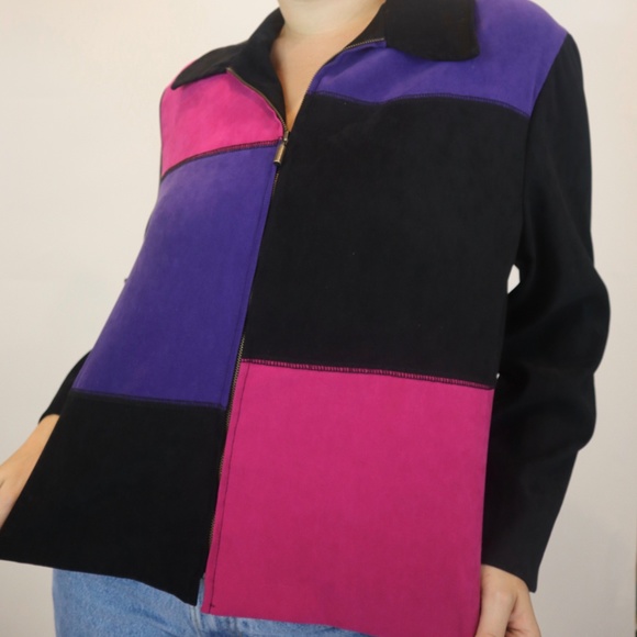 80’s Velour Pink Purple and a Black Collared ZipUp - Picture 3 of 4